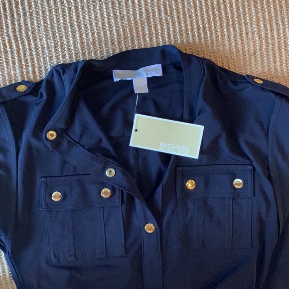 Michael by Michael Kors Navy Polyester/Spandex Maxi Dress with Gold Accents XXS - Picture 2 of 14